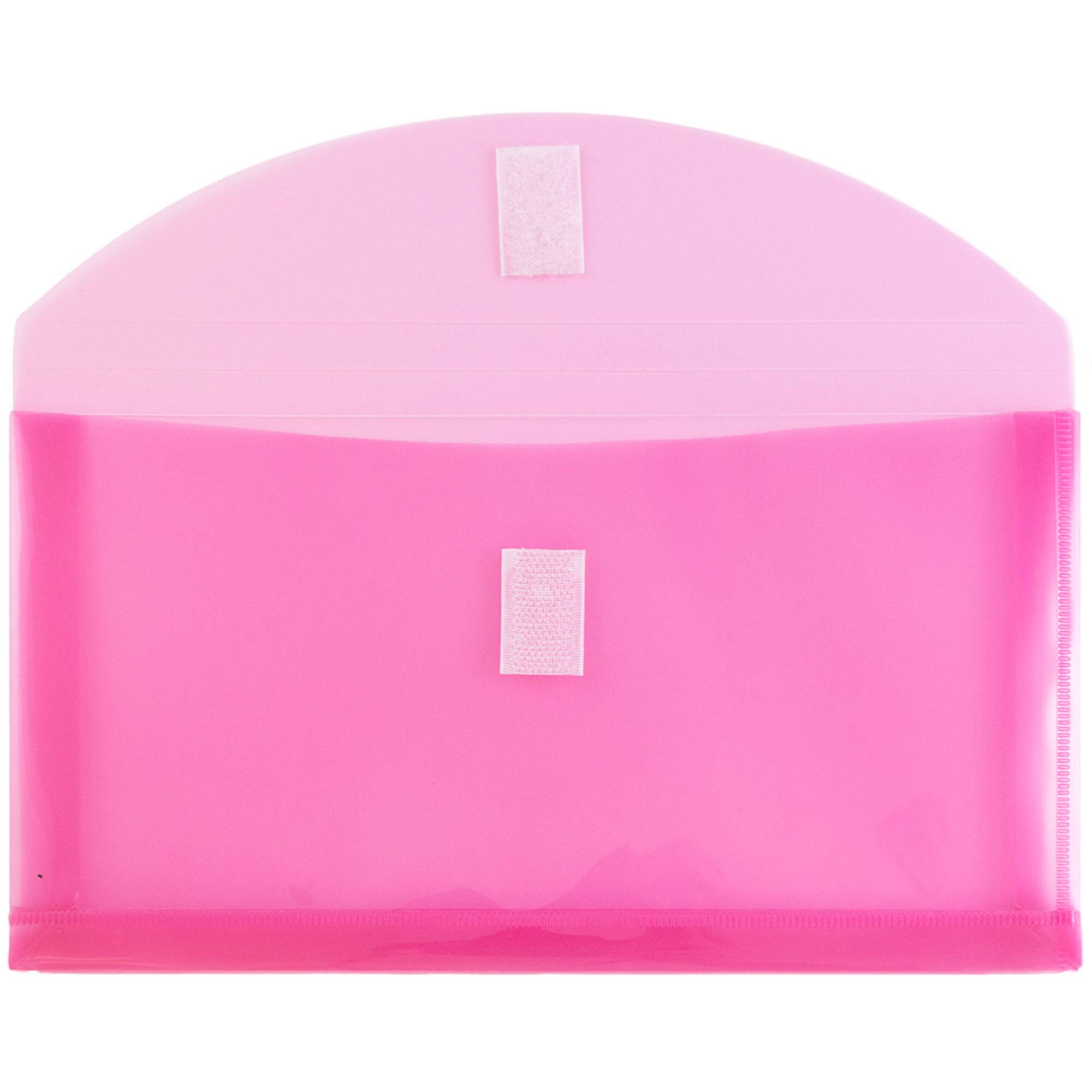 JAM Paper Fuchsia Pink Clear Pencil Pouches with Hook & Loop Closure, 12ct.